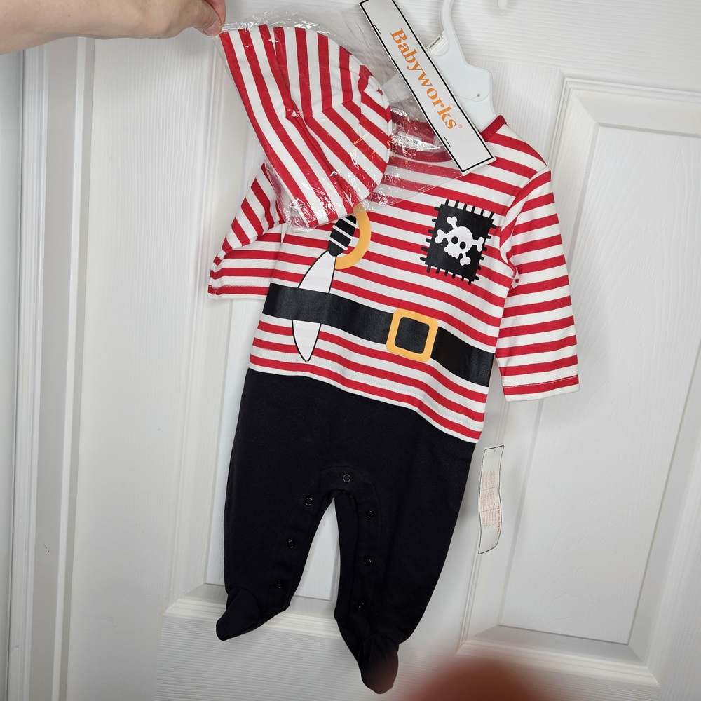 Babyworks Red Black Pirate Halloween Costume One Piece Footie Baby Size 0-3M